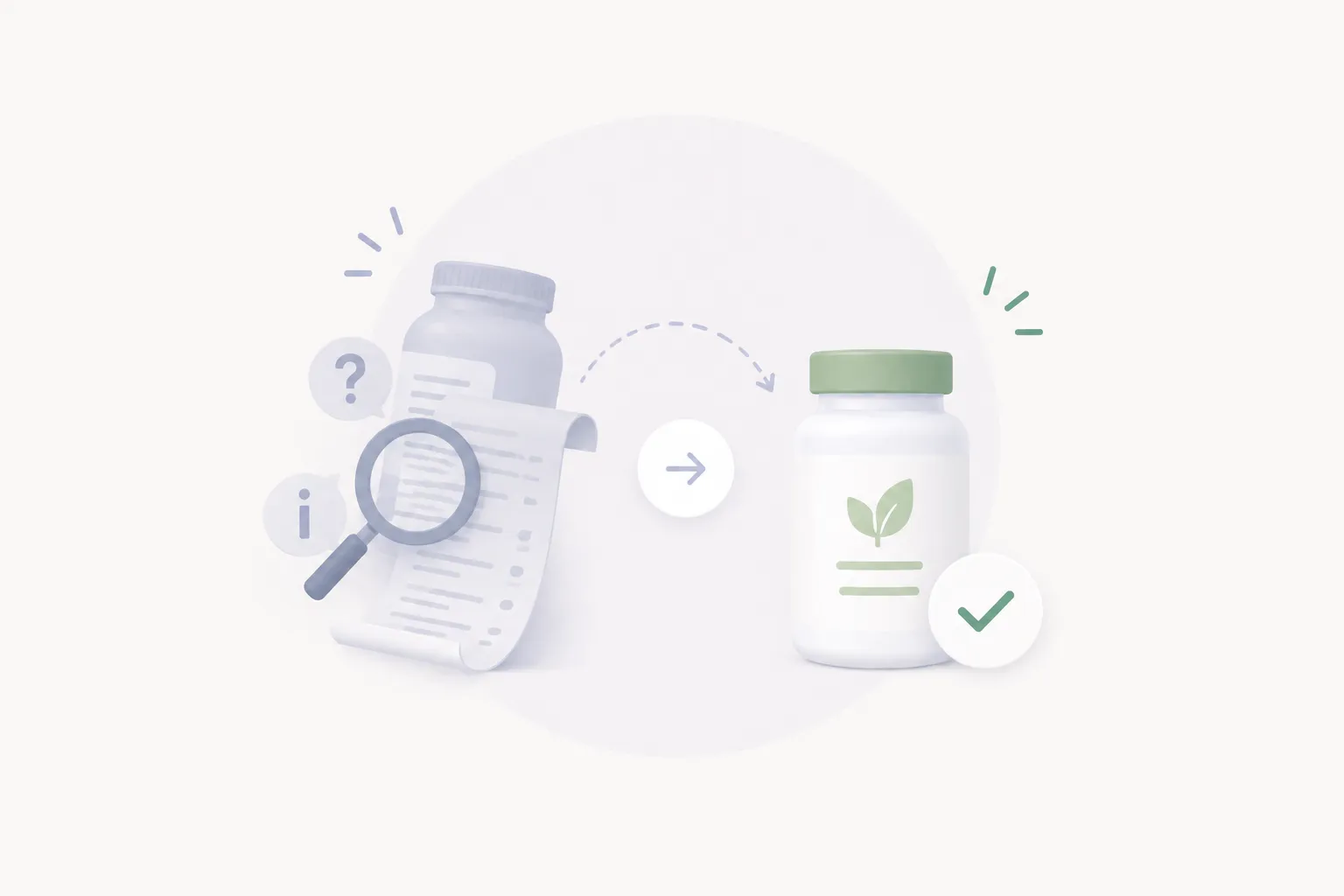 Illustration of a magnifying glass over a confusing label pointing to a clearly labeled jar