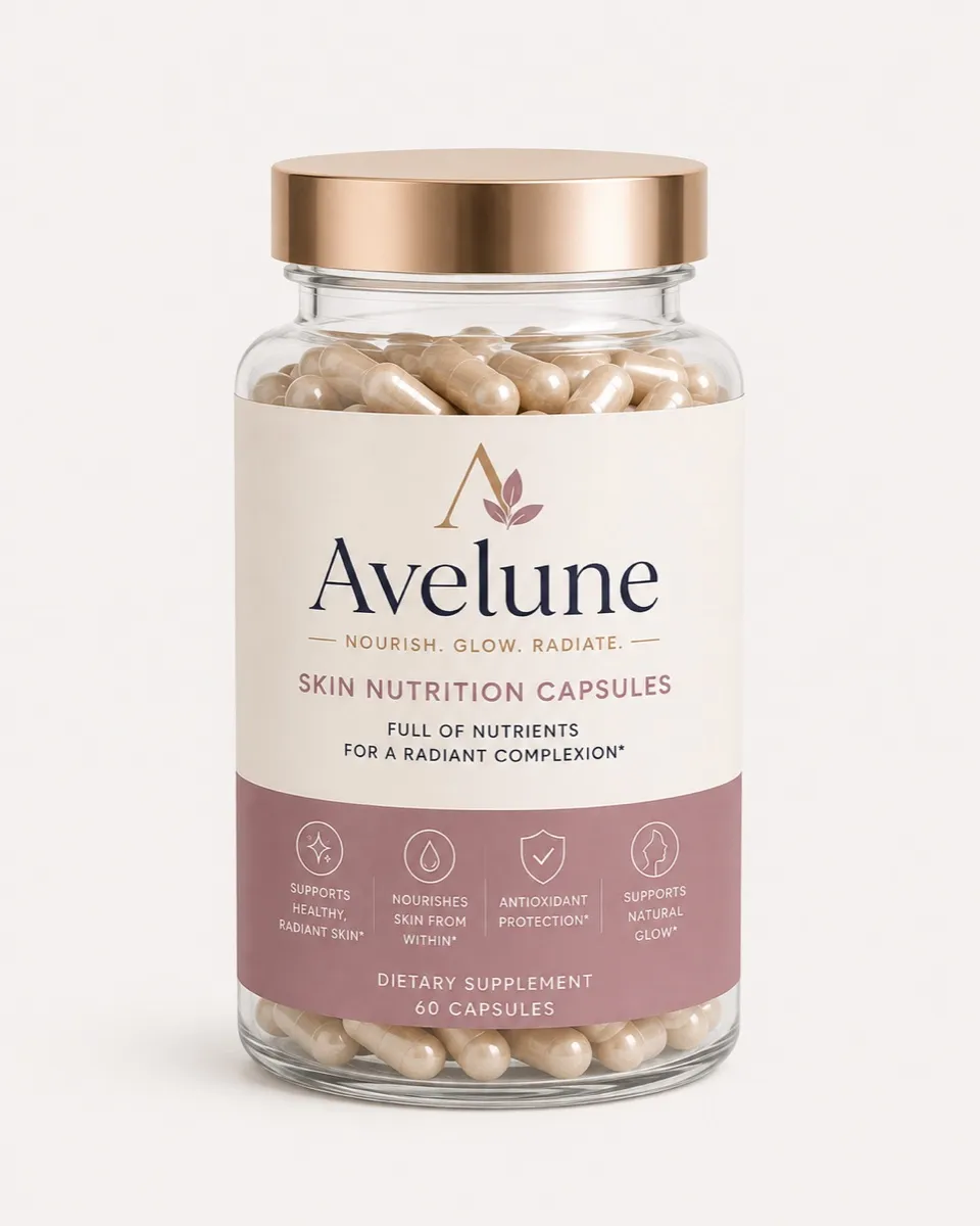 Avelune skin nutrirional capsules packaging, front view
