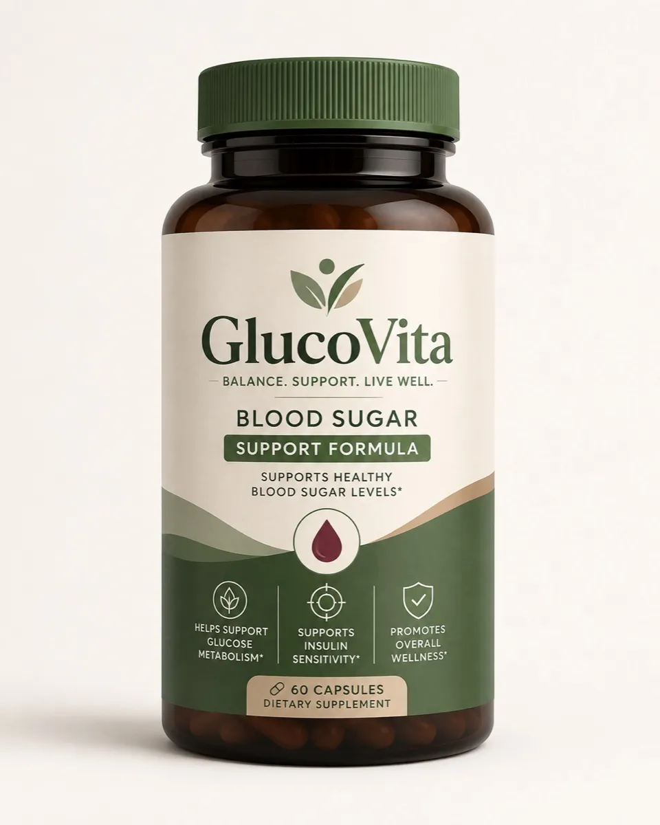 GlucoVita metabolic support capsules packaging, front view